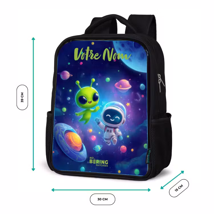 Sac à dos enfant avec votre nom - Noir - Joyeuse rencontre dans l'espace — 8