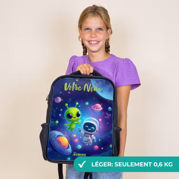 Sac à dos enfant avec votre nom - Noir - Joyeuse rencontre dans l'espace — 9