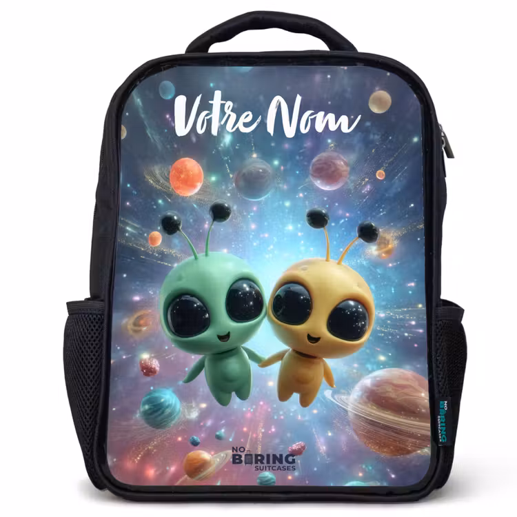 Sac à dos enfant avec votre nom - Noir - Joyeux amis extraterrestres — 1