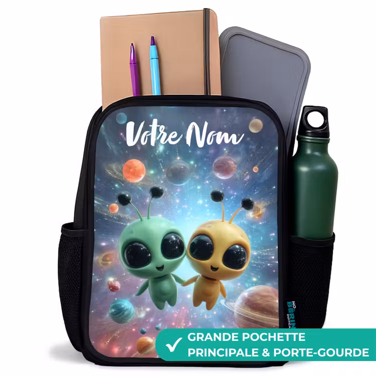 Sac à dos enfant avec votre nom - Noir - Joyeux amis extraterrestres — 10