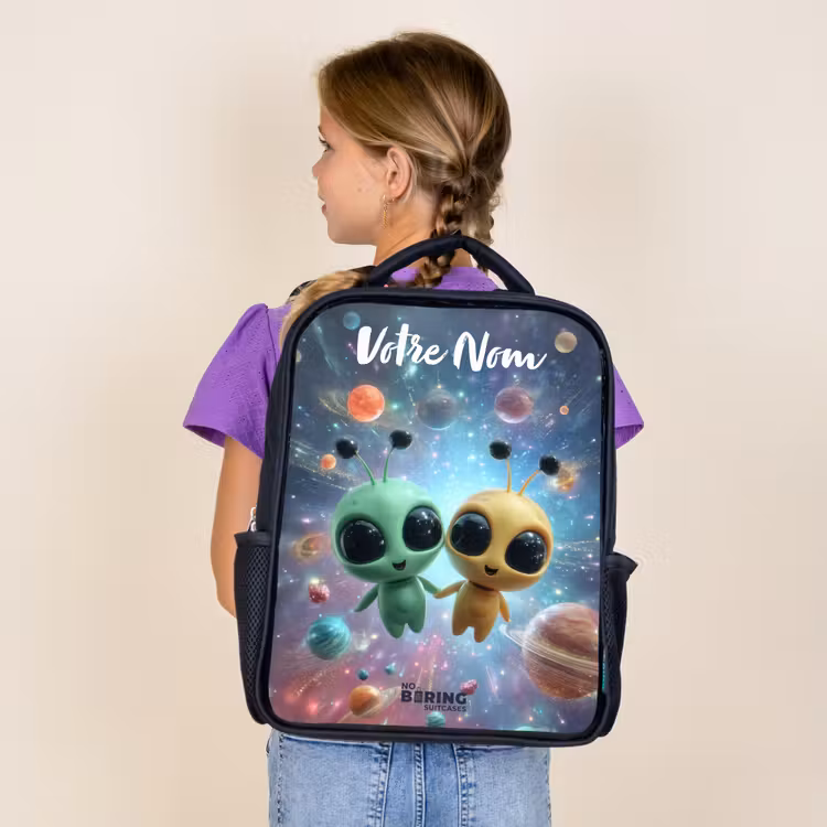Sac à dos enfant avec votre nom - Noir - Joyeux amis extraterrestres — 4