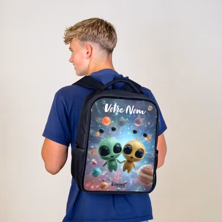 Sac à dos enfant avec votre nom - Noir - Joyeux amis extraterrestres — 5