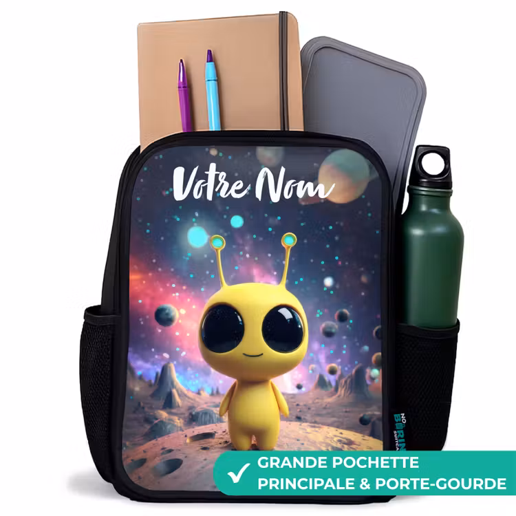 Sac à dos enfant avec votre nom - Noir - Joyeux petit extraterrestre — 10
