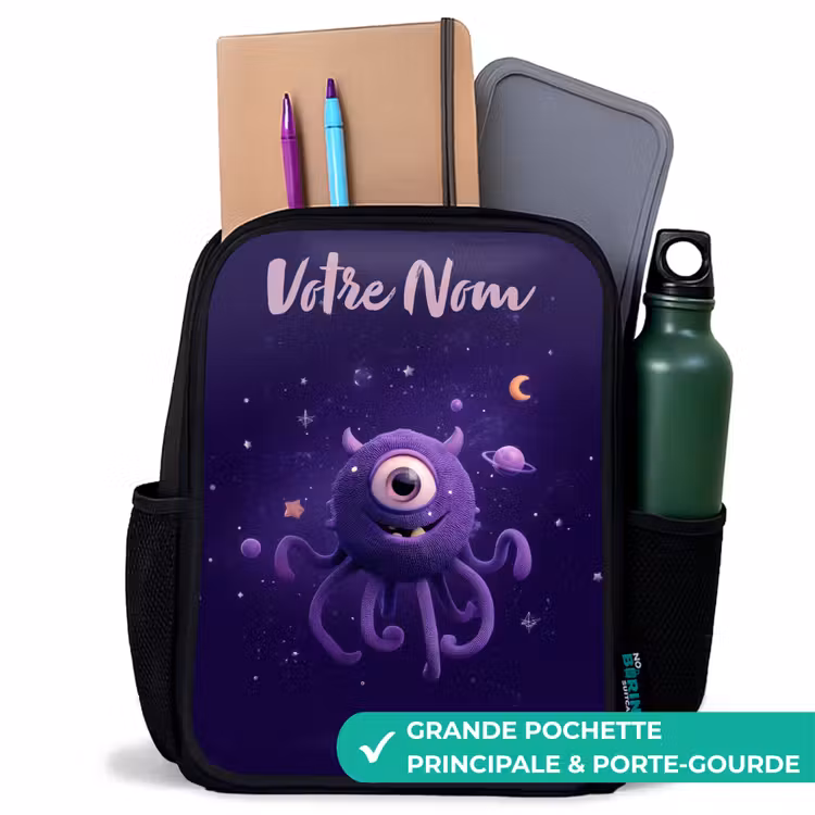Sac à dos enfant avec votre nom - Noir - Monstre cosmique à tentacules — 10