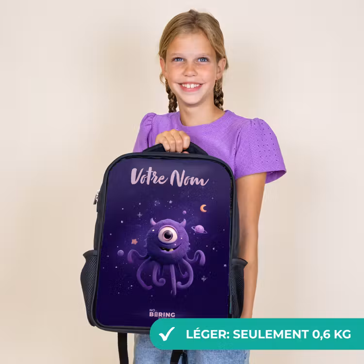 Sac à dos enfant avec votre nom - Noir - Monstre cosmique à tentacules — 9