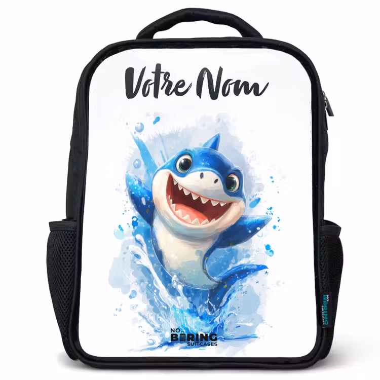 Sac à dos enfant avec votre nom - Noir - Requin - Dents - Eau — 1