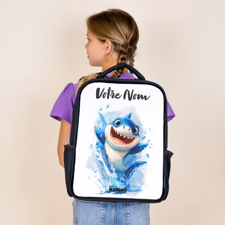 Sac à dos enfant avec votre nom - Noir - Requin - Dents - Eau — 4
