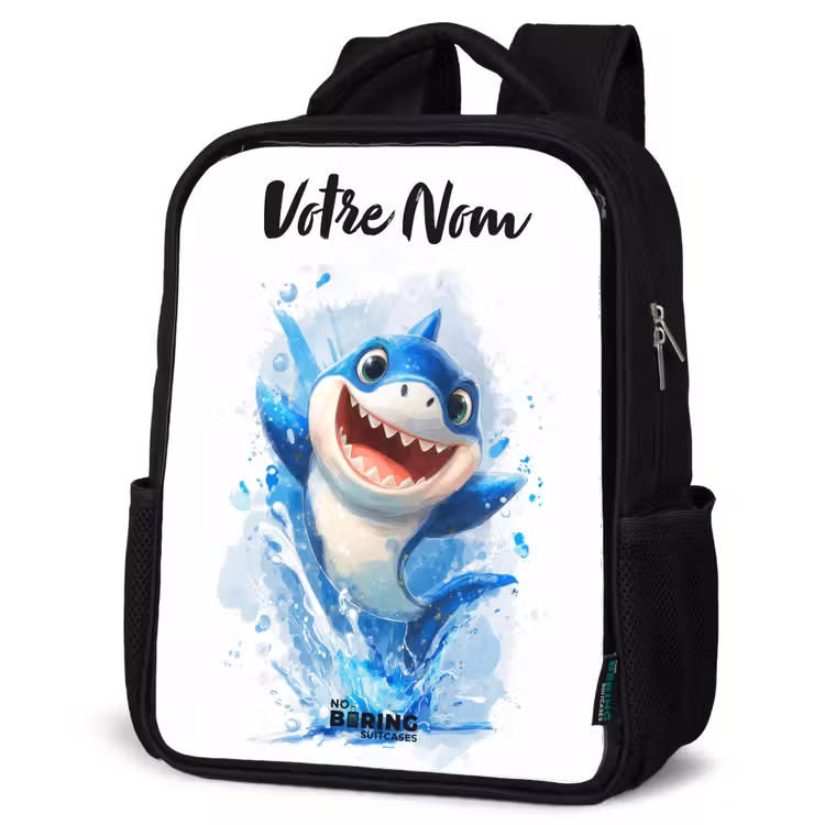 Sac à dos enfant avec votre nom - Noir - Requin - Dents - Eau — 6