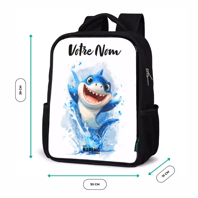 Sac à dos enfant avec votre nom - Noir - Requin - Dents - Eau — 8