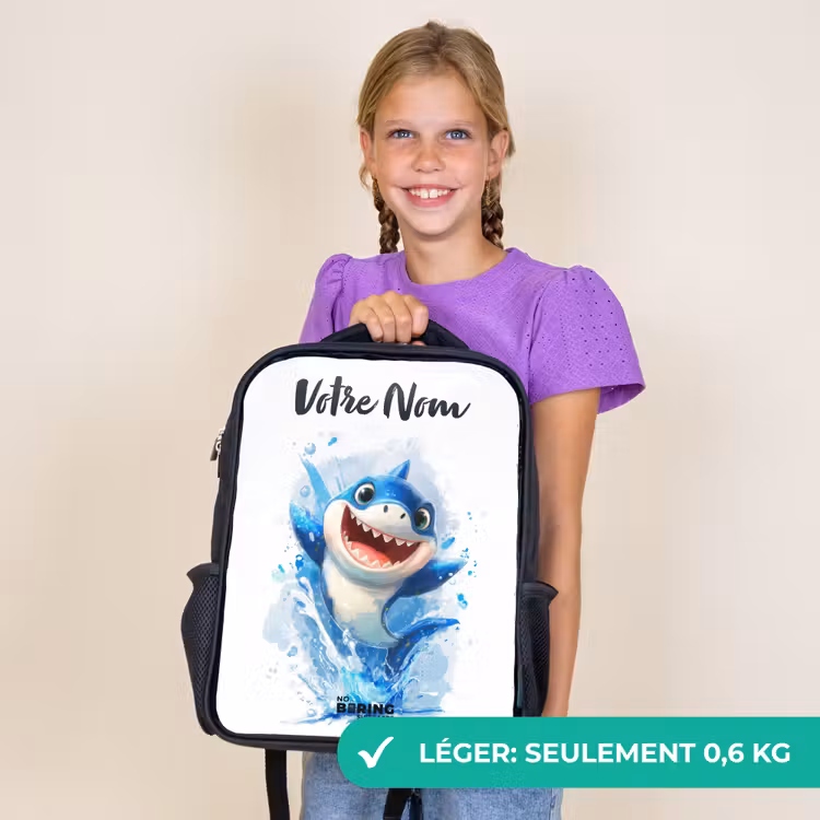 Sac à dos enfant avec votre nom - Noir - Requin - Dents - Eau — 9