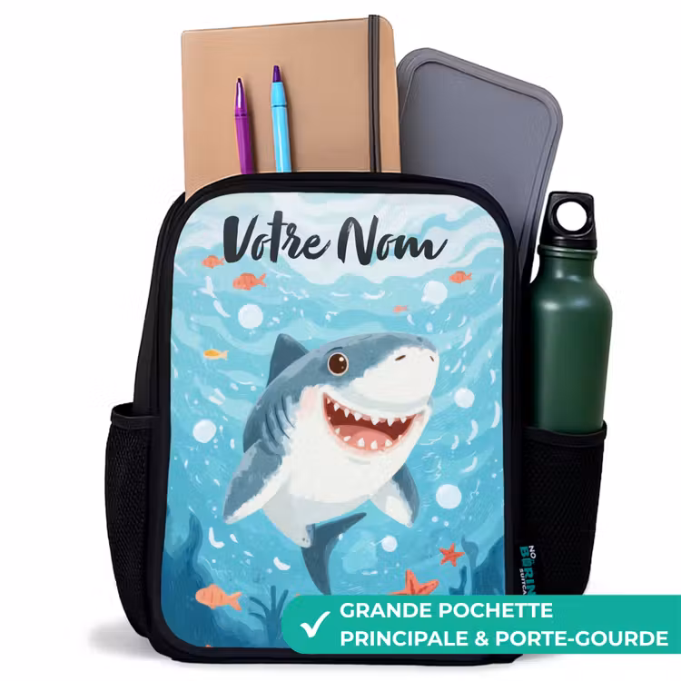 Sac à dos enfant avec votre nom - Noir - Requin - Eau - Mer — 10