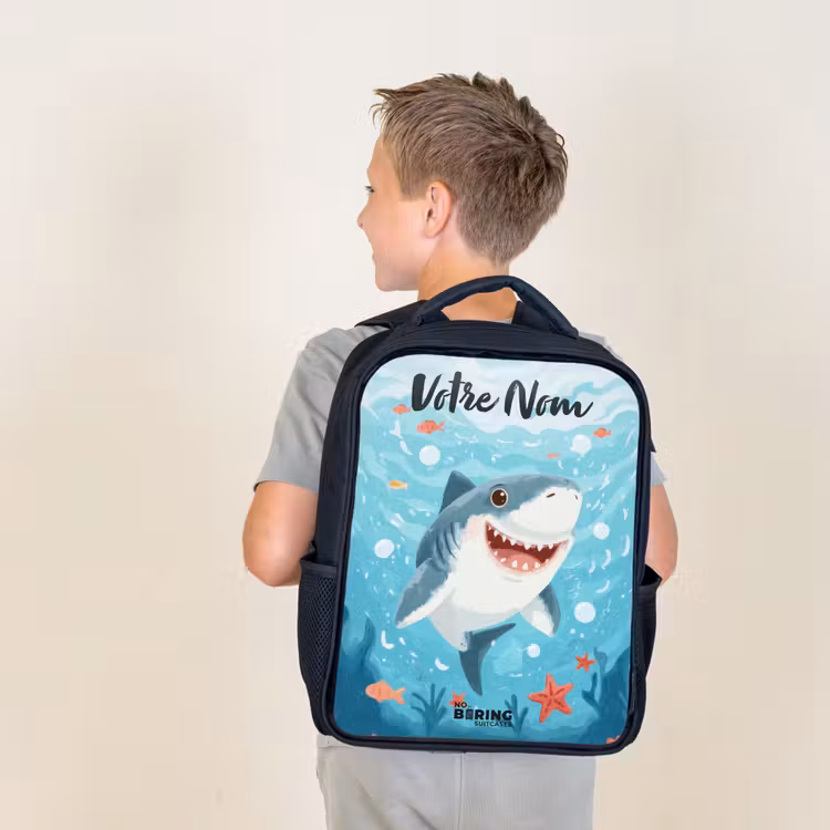 Sac à dos enfant avec votre nom - Noir - Requin - Eau - Mer — 2