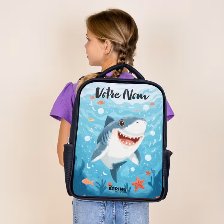 Sac à dos enfant avec votre nom - Noir - Requin - Eau - Mer — 4