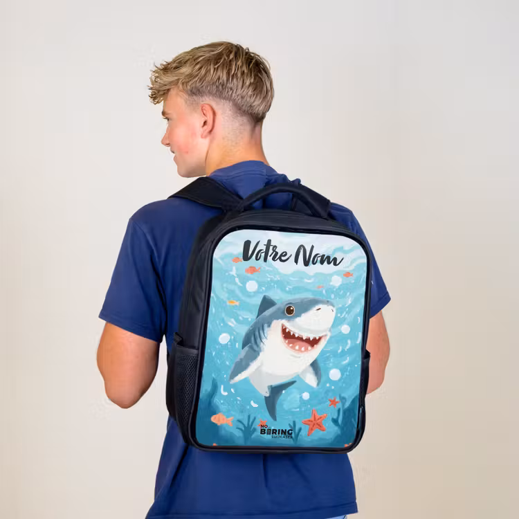 Sac à dos enfant avec votre nom - Noir - Requin - Eau - Mer — 5