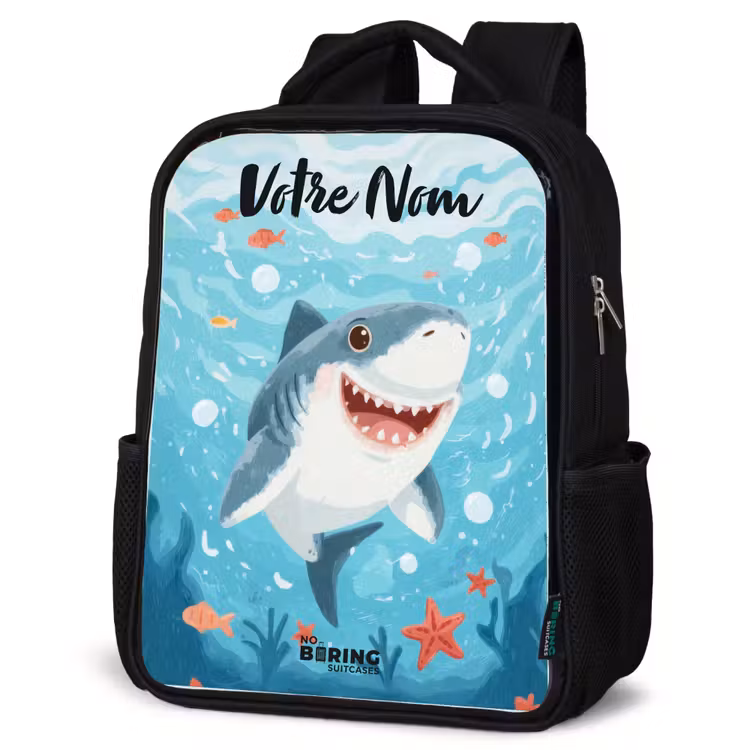 Sac à dos enfant avec votre nom - Noir - Requin - Eau - Mer — 6