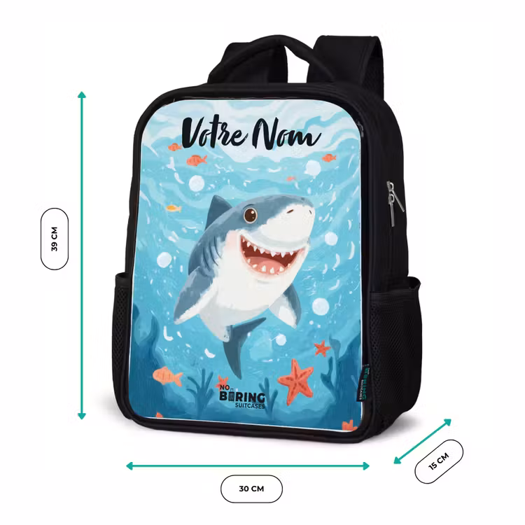 Sac à dos enfant avec votre nom - Noir - Requin - Eau - Mer — 8