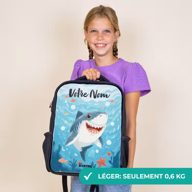 Sac à dos enfant avec votre nom - Noir - Requin - Eau - Mer — 9