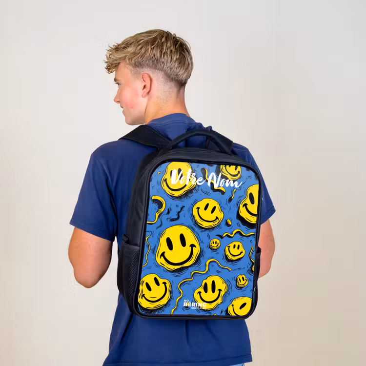 Sac à dos enfant avec votre nom - Noir - Smiley - Bleu - Jaune — 5