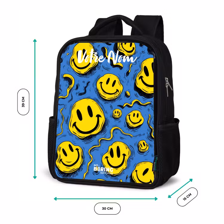 Sac à dos enfant avec votre nom - Noir - Smiley - Bleu - Jaune — 8