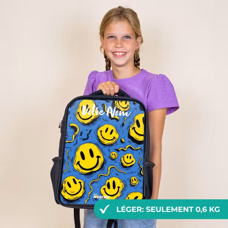 Sac à dos enfant avec votre nom - Noir - Smiley - Bleu - Jaune — 9