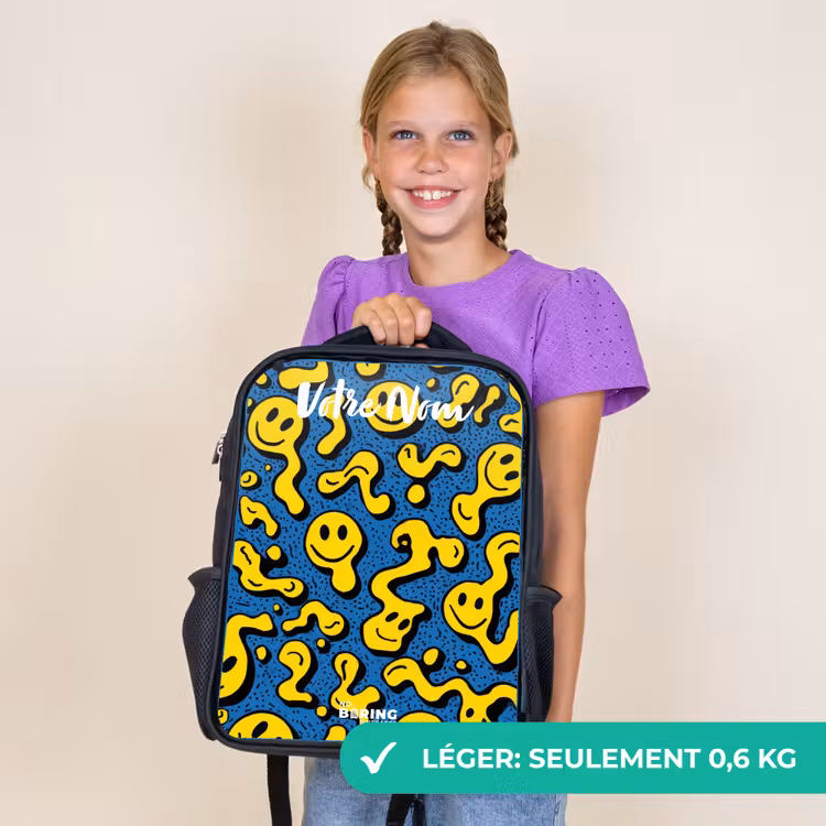 Sac à dos enfant avec votre nom - Noir - Smiley - Jaune - Bleu — 9