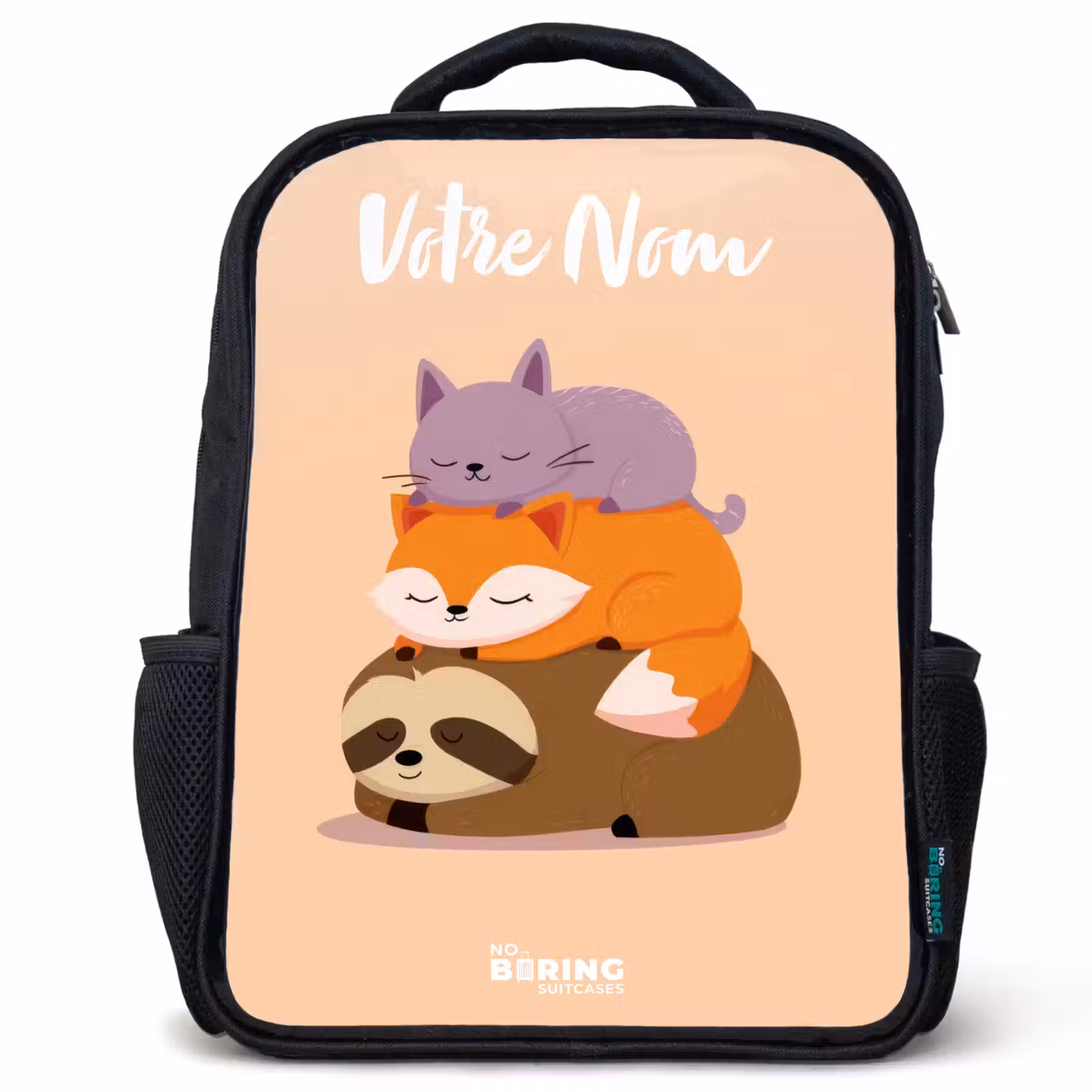 Sac à dos enfant avec votre nom - Noir - Animaux - Dormir - Ensemble — 1