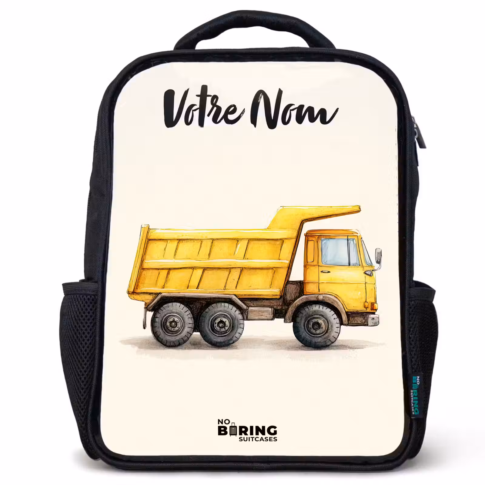 Sac à dos enfant avec votre nom - Noir - Camion-benne - Signé - Jaune — 1