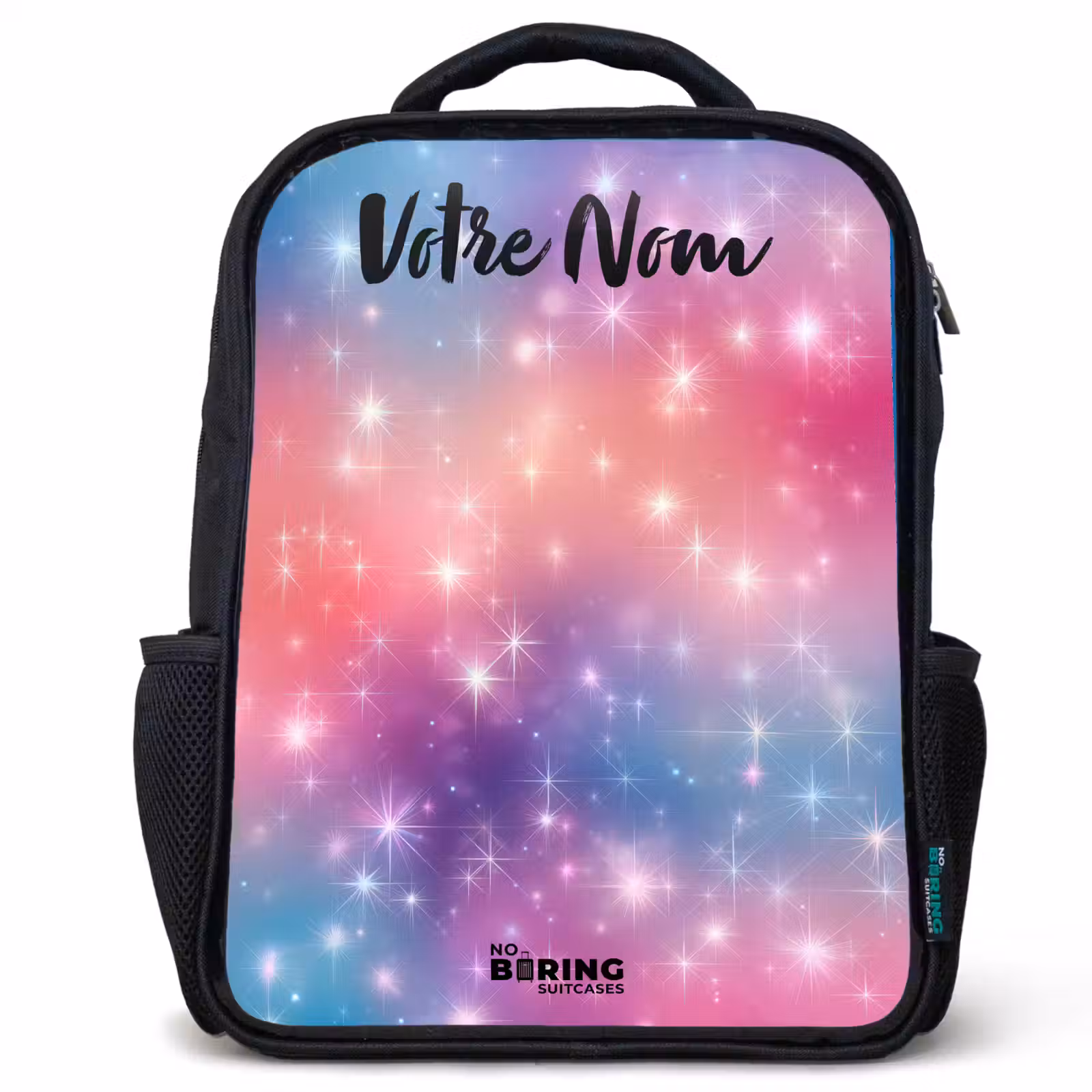 Sac à dos enfant avec votre nom - Noir - Étoiles - Abstrait - Couleurs — 1