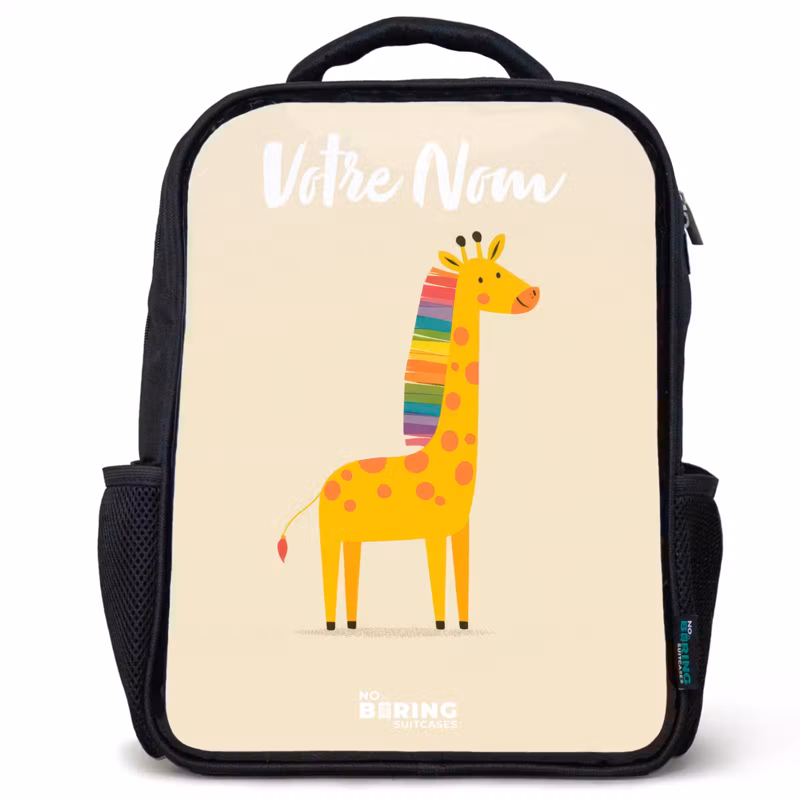 Sac à dos enfant avec votre nom - Noir - Girafe - Animal - Coloré — 1