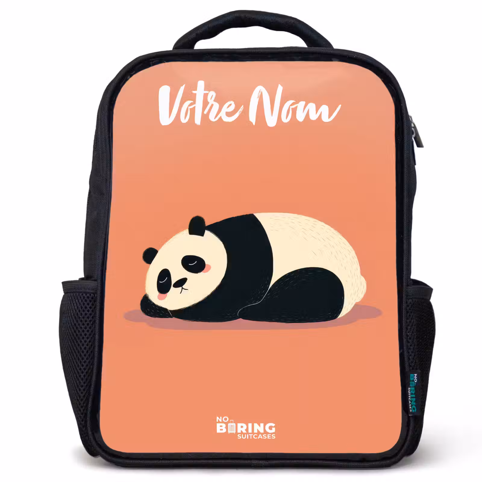 Sac à dos enfant avec votre nom - Noir - Panda - Dormant - Orange — 1