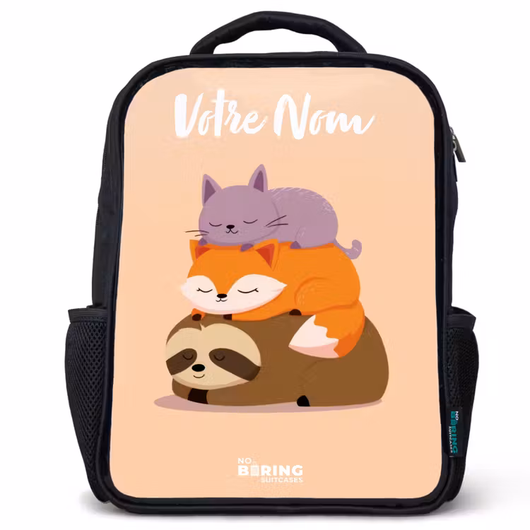 Sac à dos enfant avec votre nom - Noir - Animaux - Dormir - Ensemble — 1