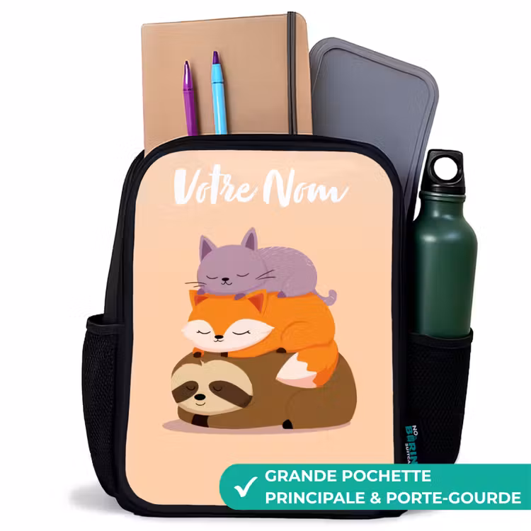 Sac à dos enfant avec votre nom - Noir - Animaux - Dormir - Ensemble — 10