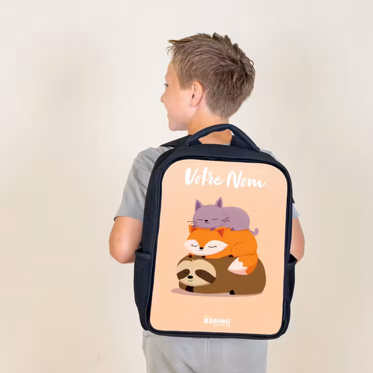 Sac à dos enfant avec votre nom - Noir - Animaux - Dormir - Ensemble — 2