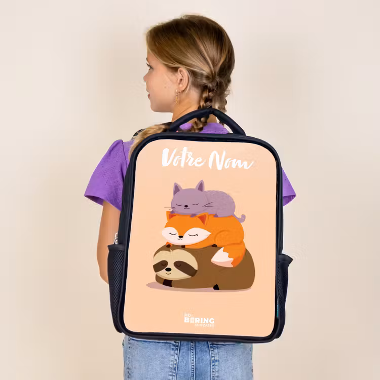 Sac à dos enfant avec votre nom - Noir - Animaux - Dormir - Ensemble — 4