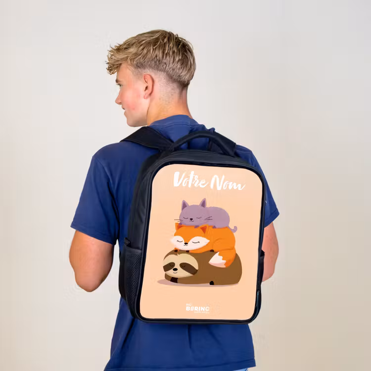 Sac à dos enfant avec votre nom - Noir - Animaux - Dormir - Ensemble — 5
