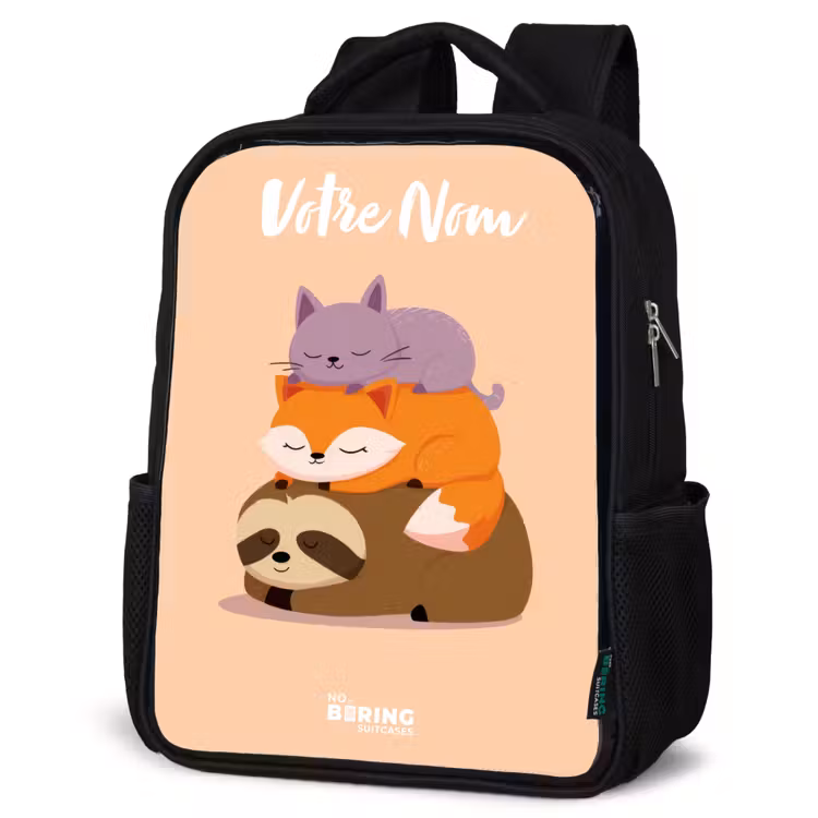 Sac à dos enfant avec votre nom - Noir - Animaux - Dormir - Ensemble — 6