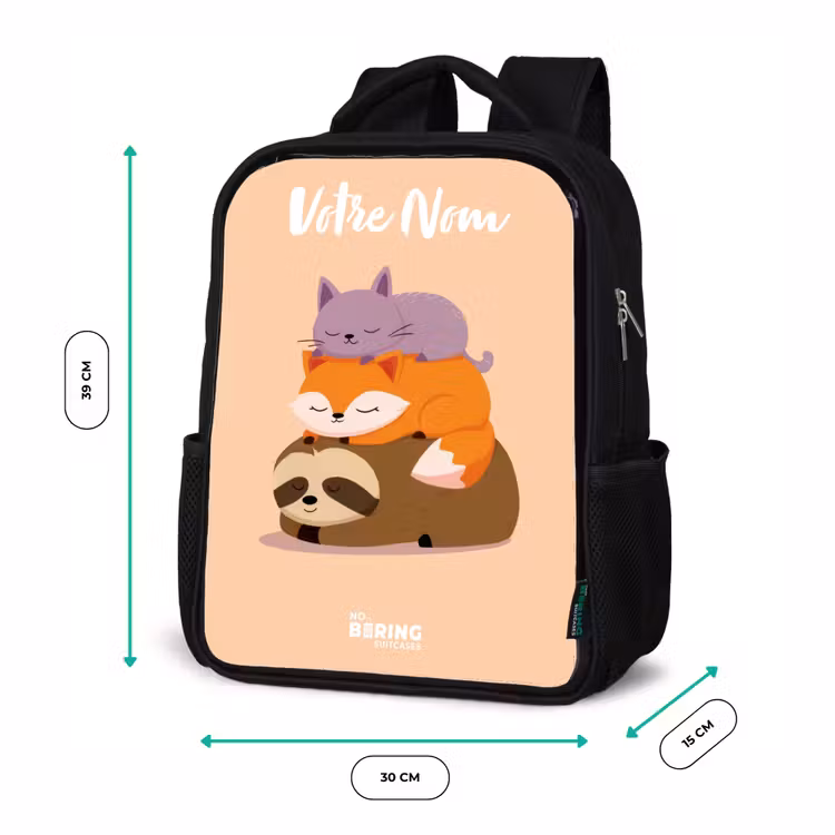 Sac à dos enfant avec votre nom - Noir - Animaux - Dormir - Ensemble — 8