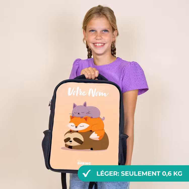 Sac à dos enfant avec votre nom - Noir - Animaux - Dormir - Ensemble — 9
