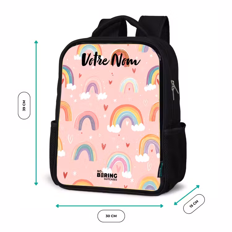 Sac à dos enfant avec votre nom - Noir - Arc-en-ciel - Motif - Pastel — 8