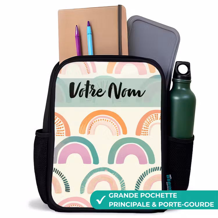 Sac à dos enfant avec votre nom - Noir - Arc-en-ciel - Pastel - Motif — 10