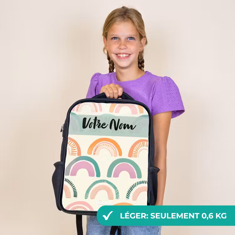Sac à dos enfant avec votre nom - Noir - Arc-en-ciel - Pastel - Motif — 9