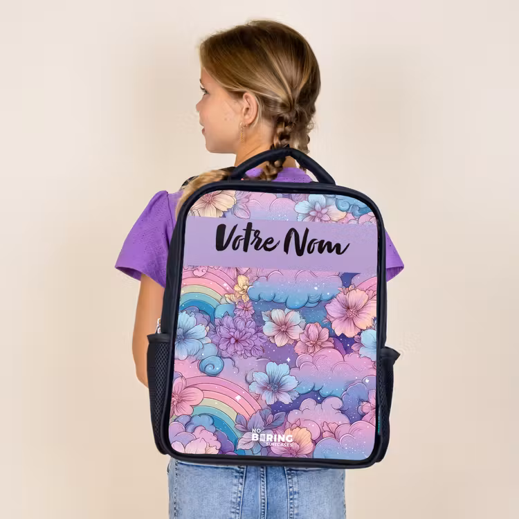 Sac à dos enfant avec votre nom - Noir - Arcs-en-ciel - Fleurs - Couleurs — 4