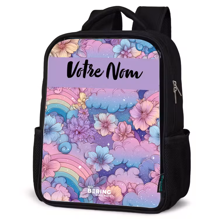 Sac à dos enfant avec votre nom - Noir - Arcs-en-ciel - Fleurs - Couleurs — 6