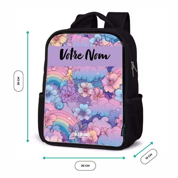 Sac à dos enfant avec votre nom - Noir - Arcs-en-ciel - Fleurs - Couleurs — 8