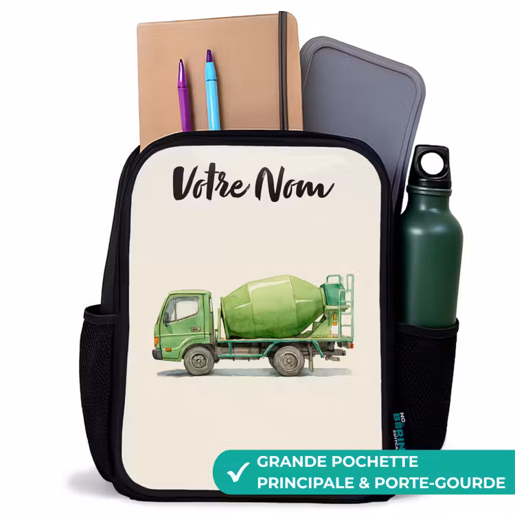 Sac à dos enfant avec votre nom - Noir - Bétonnière - Signée - Verte — 10