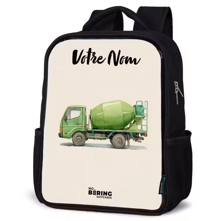 Sac à dos enfant avec votre nom - Noir - Bétonnière - Signée - Verte — 6