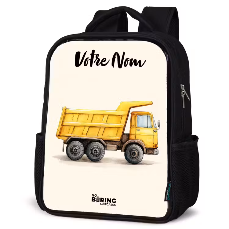 Sac à dos enfant avec votre nom - Noir - Camion-benne - Signé - Jaune — 6