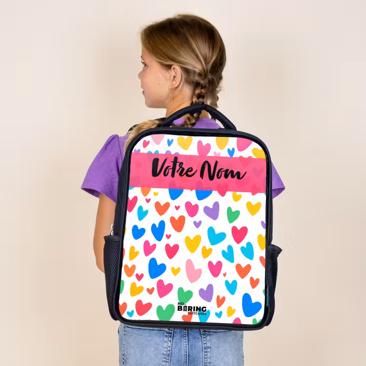 Sac à dos enfant avec votre nom - Noir - Coeurs - Coloré - Motif — 4