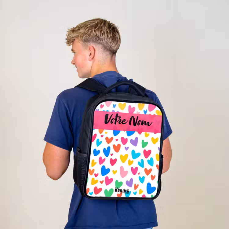Sac à dos enfant avec votre nom - Noir - Coeurs - Coloré - Motif — 5