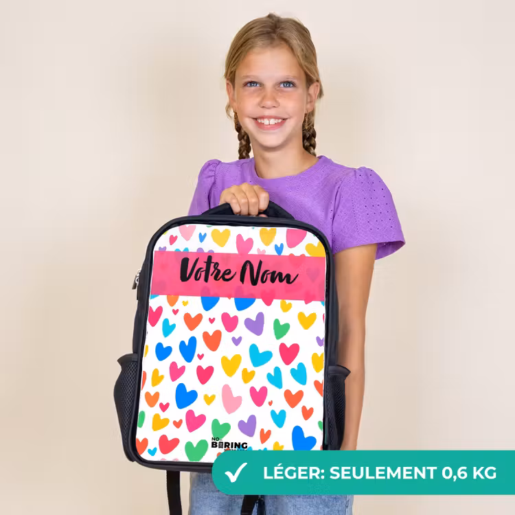 Sac à dos enfant avec votre nom - Noir - Coeurs - Coloré - Motif — 9